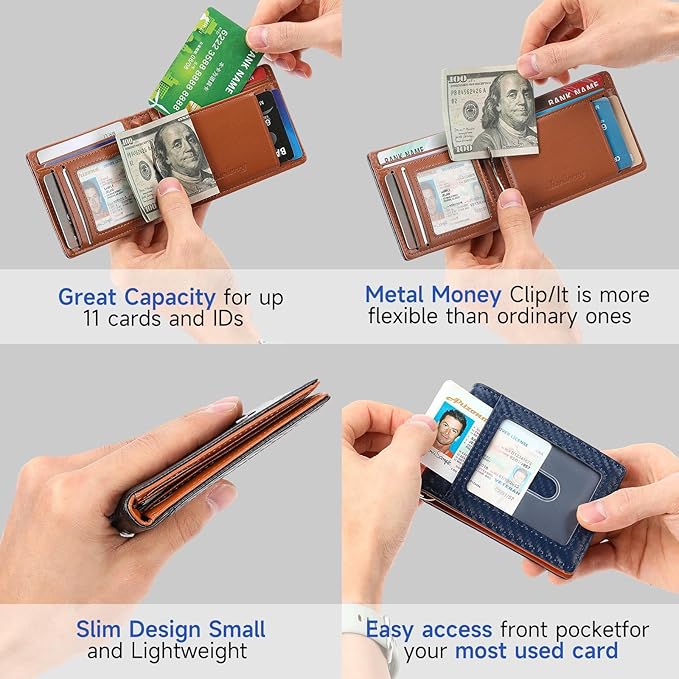 Men's Slim Wallet with Money Clip RFID Blocking Bifold Credit Card Holder Gifts for Men