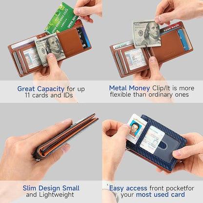 Men's Slim Wallet with Money Clip RFID Blocking Bifold Credit Card Holder Gifts for Men