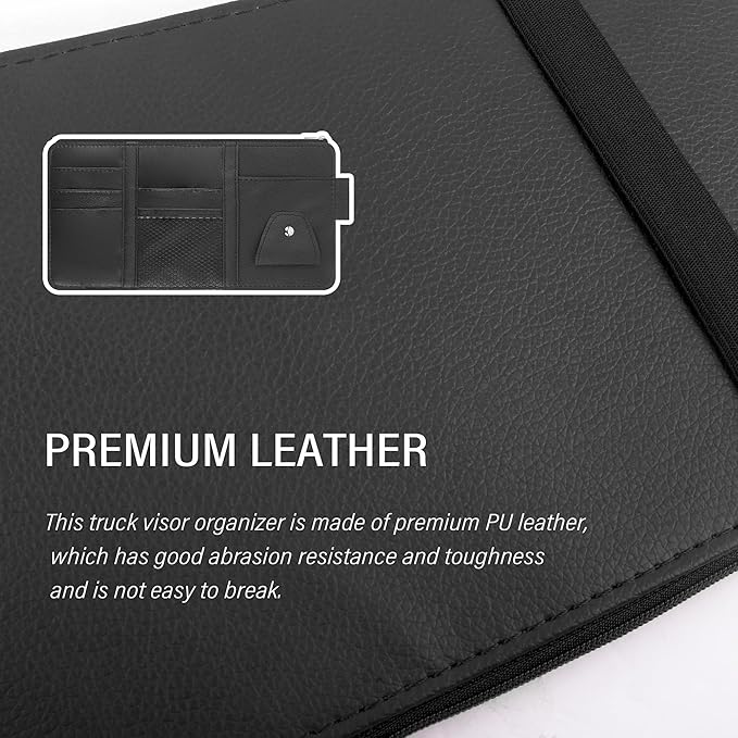 OFBAND Car Visor Organizer with Sunglass Holder,Multi-Functional Car Sun Visor Organizer with Zipper for Cards,Money,Tickets,Leather Interior Accessories (Black)