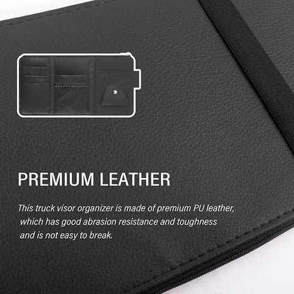 OFBAND Car Visor Organizer with Sunglass Holder,Multi-Functional Car Sun Visor Organizer with Zipper for Cards,Money,Tickets,Leather Interior Accessories (Black)