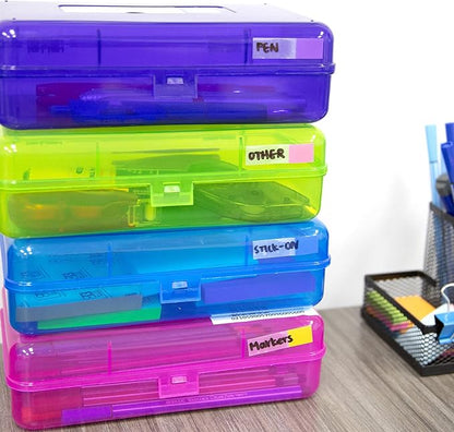 BAZIC PRODUCTS Plastic Pencil Case, Ruler Length Utility Storage Box, Multi Purpose Organizer & Supply Holder, Transparent Box Design, Assorted Color, Ideal for School, Office & Craft Use, 4-Pack