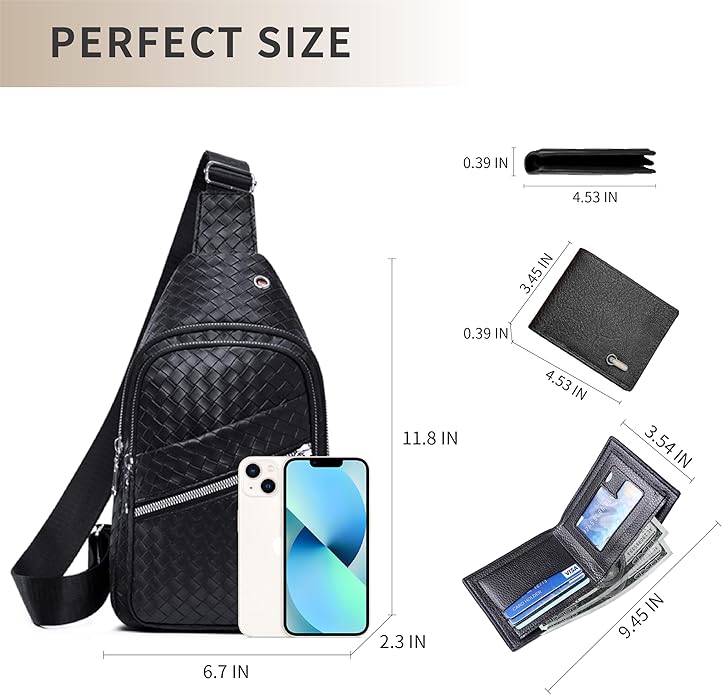 Sling Bag Set, PU Leather Sling Bag, Multi-Zipper Design for Travel, Outdoors, Valentine’s Day Gifts