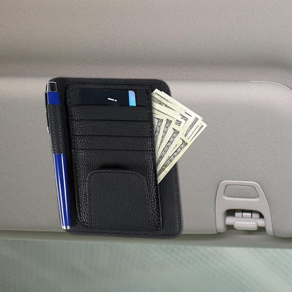 Small Leather Car Sun Visor Organizer and Insurance Card Holder, Auto Car Sun Visor Organizer, Multifunctional Auto Interior Accessories Storage Pocket for Card License Registration Document, Pen, Key