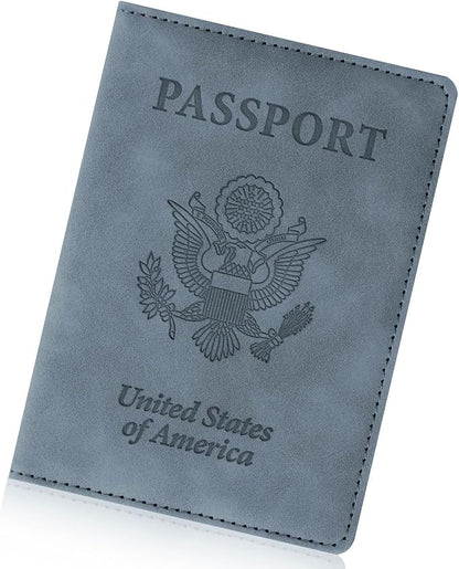 Passport Holder for Travel Essentials,RFID Blocking Passport Cover Wallet Card Case for Women and Men (Navy Gray)