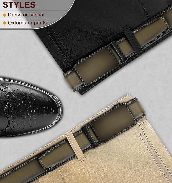 KEMISANT Men Belt Ratchet Click Belt Genuine Leather Adjustable For Men Golf Dress Casual Jeans 1 3/8-Cut For Fit