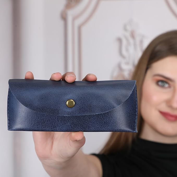 Leather Sunglasses Case Genuine Eyeglass Holder Reading Glasses Protector Vintage Eyewear Storage for Men and Women