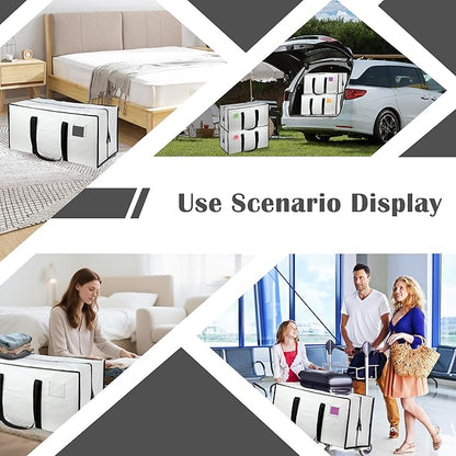 6 Pack Moving Bags Heavy Duty 210GSM with Full-Open Side Zipper, 93L 65lbs Waterproof Foldable Storage Totes for College Dorm Move-In, Moving Boxes Alternative & Home Organization,White