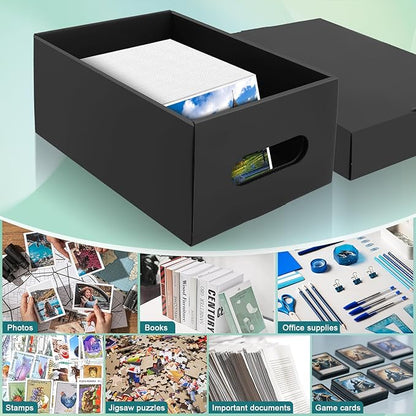 6PCS Photo Storage Box for 5"x7" Photos,12.8“ x 7.87“ x 5.3“ Picture Box Store and Protect Pictures with Lid, Photo Storage Box Documents Black