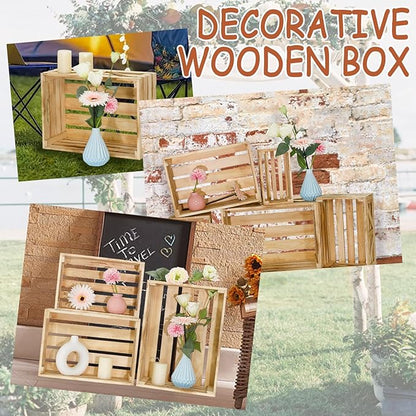 Wooden Crates for Display 5 Pack Wood Storage Crate for Home Rustic Nested Crates with Handles, Farmhouse Wooden Basket for Storage Container and Decorations