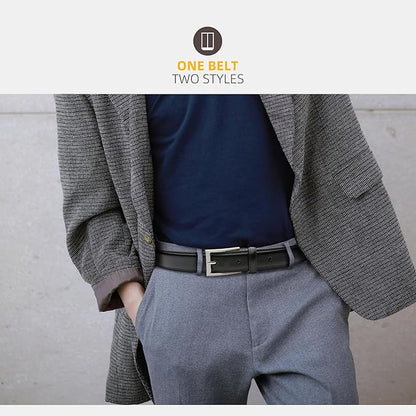 Mens Genuine Leather Dress Belt Classic Casual Belt with Single Prong Buckle for Jeans Pants Work and Business