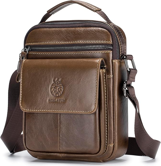 Small Leather Messenger Bag for Men, Man Bag Crossbody, Men's Shoulder Bags Leather Man Purse Handbag