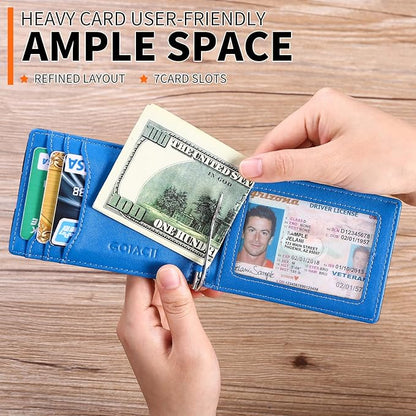 Wallets for Men Slim Leather Money Clip Mens - RFID Blocking Front Pocket Bifold Wallet Credit Card Holde