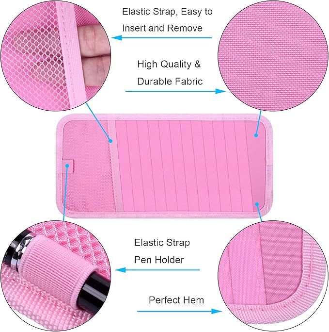 Car CD Case Holder, Wisdompro Vehicle Sun Visor Organizer for Cars with 12 DVD Storage Sleeves, 1 Mesh Pocket, 1 Pen Holder and Elastic Strap, Pink