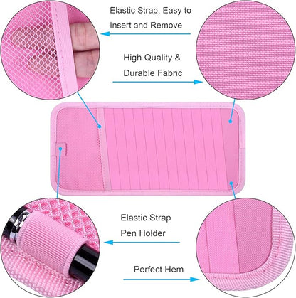 Car CD Case Holder, Wisdompro Vehicle Sun Visor Organizer for Cars with 12 DVD Storage Sleeves, 1 Mesh Pocket, 1 Pen Holder and Elastic Strap, Pink