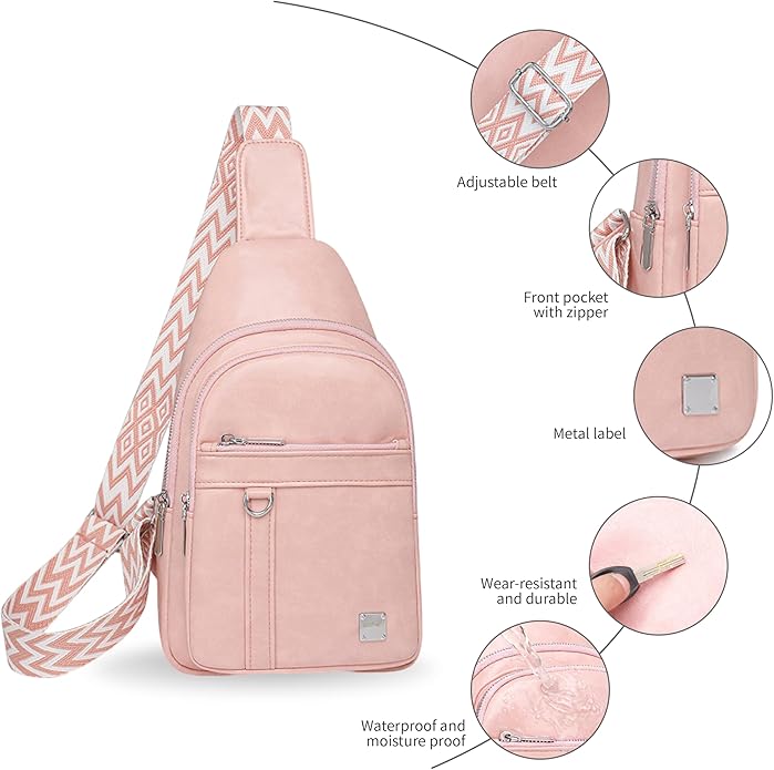 Sling Bag Set, PU Leather Sling Bag, Multi-Zipper Design for Travel, Outdoors, Valentine’s Day Gifts