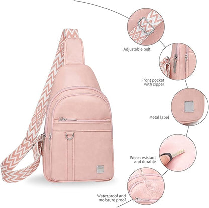 Sling Bag Set, PU Leather Sling Bag, Multi-Zipper Design for Travel, Outdoors, Valentine’s Day Gifts