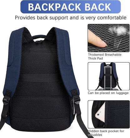 LARIPOP Carry On Backpack for Airplane, 15.6 Inch Laptop Backpack with USB Charging Port, Water Resistant Business Travel Backpack, Lightweight College School Bookbag Anti Theft for Men Women, Blue