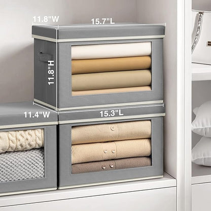 Homsorout Stackable Storage Bins with Lids - Large Decorative Basket with Lids, Fabric Foldable Closet Organizer Bins, Shelf Organizer for Living Room, Dorm, 5 Pack, Grey