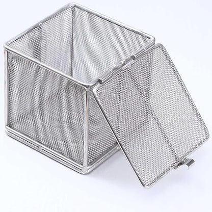 Carligo Multi-Purpose Stainless Steel Mini Organizer Storage Box with Lock - Versatile Basket for Jewelry, Tools, and Small Items (3.6 x 3.6 x 3.6 inches)