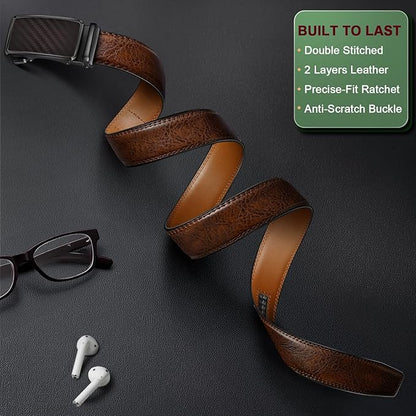 KEMISANT Men Belt Ratchet Click Belt Genuine Leather Adjustable For Men Golf Dress Casual Jeans 1 3/8-Cut For Fit