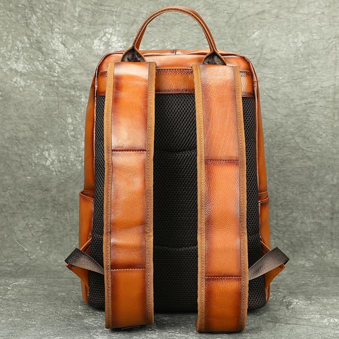 NIUCUNZH Genuine Leather Backpack for Men Travel Daypack Women College School Computer Bag for 15inch Laptop Business (brown)