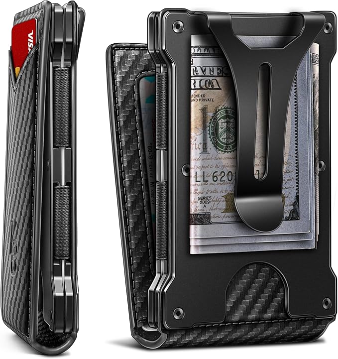 KEMISANT Men Wallet- Slim Wallet Money Clip For Gift Men in Front Pocket 12Cards-Metal Case with Magnetic Flip