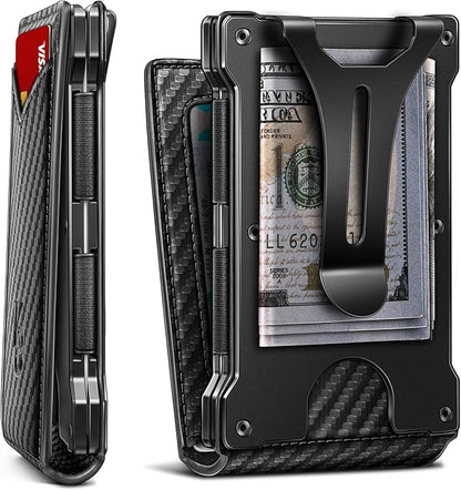 KEMISANT Men Wallet- Slim Wallet Money Clip For Gift Men in Front Pocket 12Cards-Metal Case with Magnetic Flip