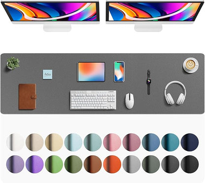 Aothia Faux Leather Desk Mat - Large Mouse Pad, Non-Slip PU Leather Blotter, Waterproof Writing Surface for Office and Home (Grey, 63" x 17")
