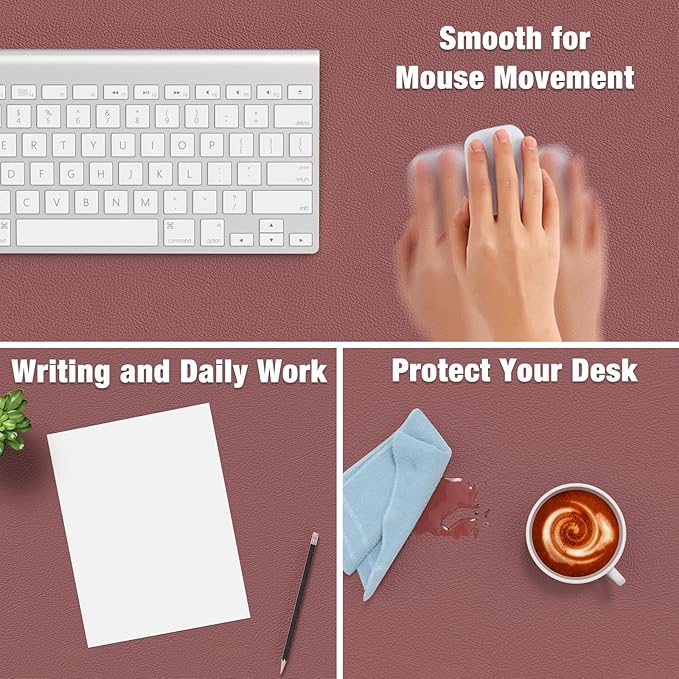 Hsurbtra Desk Pad, 23.6" x 13.8" PU Leather Desk Mat, M Extended Mouse Pad, Waterproof Desktop Blotter Protector, Non-Slip Ultra Thin Small Laptop Keyboard Writing Mat for Office Home, Brick Red