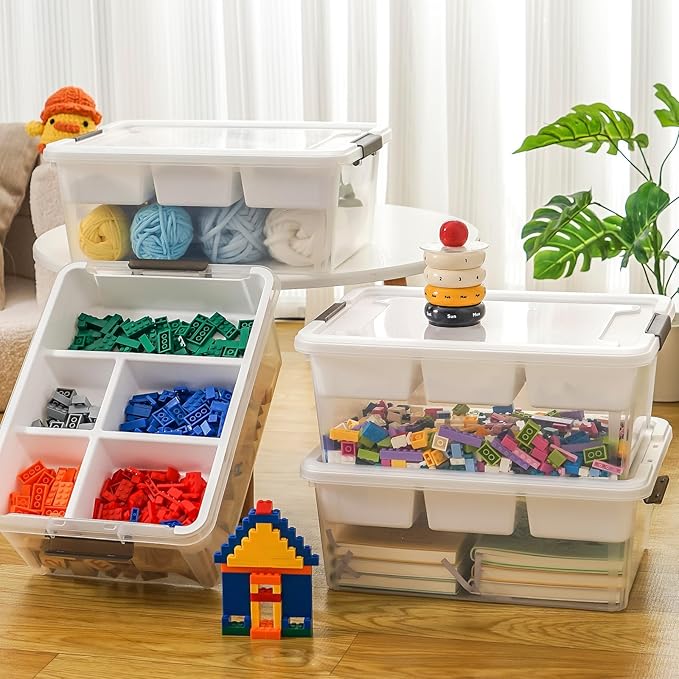 MACOPRO 17 QT Plastic Storage Box with Removable Tray, Bins with Lids, 2 Packs Clear Storage Container for Craft Supplies, Beads, Tools, Sewing, and Playdoh Organization(White, 2Pack-17QT)