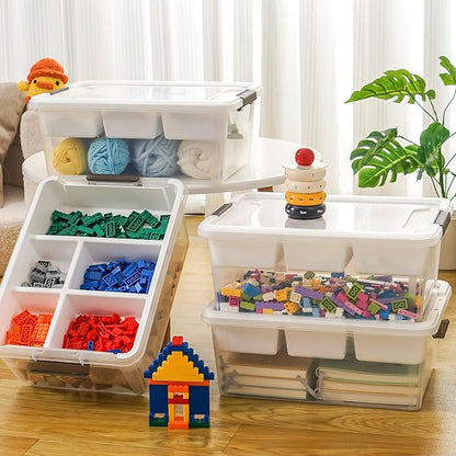 MACOPRO 17 QT Plastic Storage Box with Removable Tray, Bins with Lids, 2 Packs Clear Storage Container for Craft Supplies, Beads, Tools, Sewing, and Playdoh Organization(White, 2Pack-17QT)
