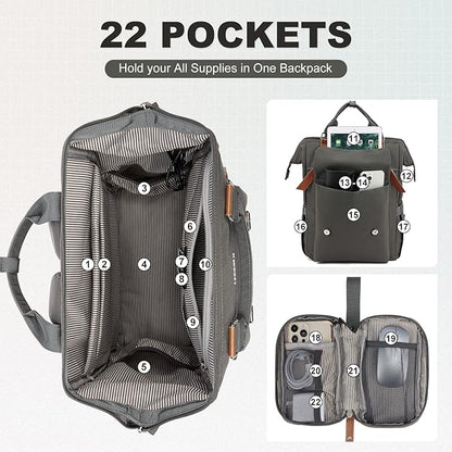 LOVEVOOK Laptop Backpack for Women Work Travel Commuter Backpack Business Computer Bag Teacher Doctor Nurse Bags College Backpack Purse Laptop Bag, 17 Inch, Dark Grey-brown