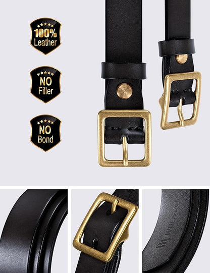 WOLFANT Full Grain Leather Belt for Women,1.1" Ladies Casual leather Jean Belt with Vintage Square buckle in Gift Box