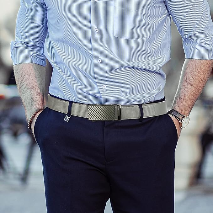 2 Pack Ratchet Belt 1 3/8", Mens leather Dress Belt in Gift Set Size 28"-62" Adjustable waist Trim to Fit