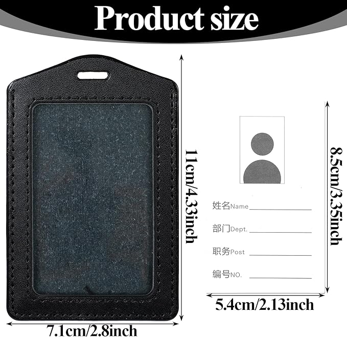 Manor 2 Pcs Leather ID Badge Holder Vertical Single-Side Clear Card Holder Waterproof Name ID Credit Cards Badge Holders for Office, Staff, Students, Employees
