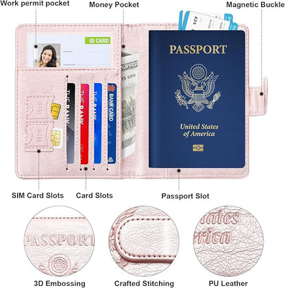Herain Passport Holder for Travel Essentials, 2 Pcs Passport Cover Wallet Case Travel Gifts Women Men Family, RFID Passports Book Card Holders Travels Cruise Accessories Must Haves