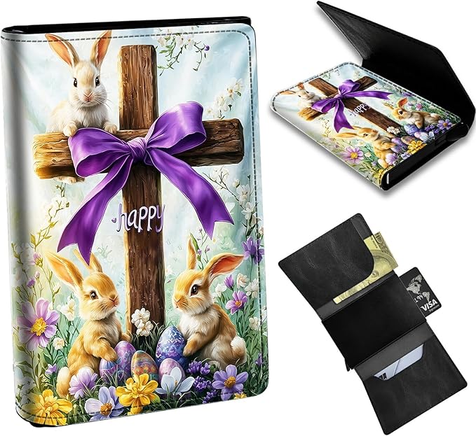 Minimalist Wallet for Men's Card Holders, Pop-Up Card Case Wallets for Women, Leather Automatic Credit Card Holder with Metal Money Clip RFID Blocking Bifold Pocket, Rabbit Timber Frame