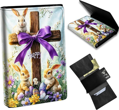 Minimalist Wallet for Men's Card Holders, Pop-Up Card Case Wallets for Women, Leather Automatic Credit Card Holder with Metal Money Clip RFID Blocking Bifold Pocket, Rabbit Timber Frame