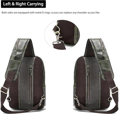 LANNSYNE Full Grain Leather Sling Bag For Men, Crossbody Bag fits 12.9" iPad Crossbody Chest Daypack