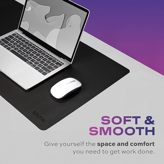 STATIK TaskPad Leather Mouse Pad for Desktop - Large Waterproof Desk Cover on Top of Desks, Big Gaming Surface Area 35.4" x 16.5" - Double-Sided XL Keyboard Mat (Black, Grey)
