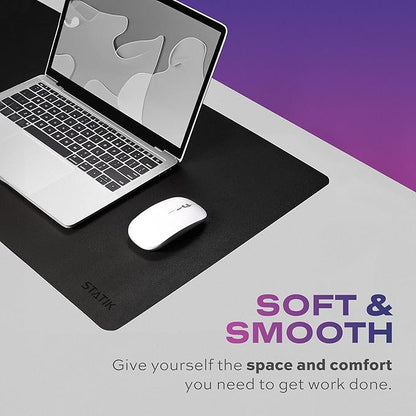 STATIK TaskPad Leather Mouse Pad for Desktop - Large Waterproof Desk Cover on Top of Desks, Big Gaming Surface Area 35.4" x 16.5" - Double-Sided XL Keyboard Mat (Black, Grey)