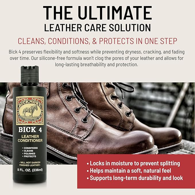 Bickmore Bick 4 Leather Conditioner and Leather Cleaner 2 oz - Will Not Darken Leather - Safe of Leather Apparel, Furniture, Jackets, Shoes, Auto Interiors, Bags & All Other Leather Accessories