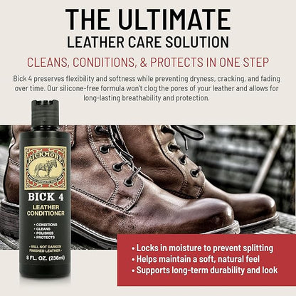 Bickmore Bick 4 Leather Conditioner and Leather Cleaner 2 oz - Will Not Darken Leather - Safe of Leather Apparel, Furniture, Jackets, Shoes, Auto Interiors, Bags & All Other Leather Accessories