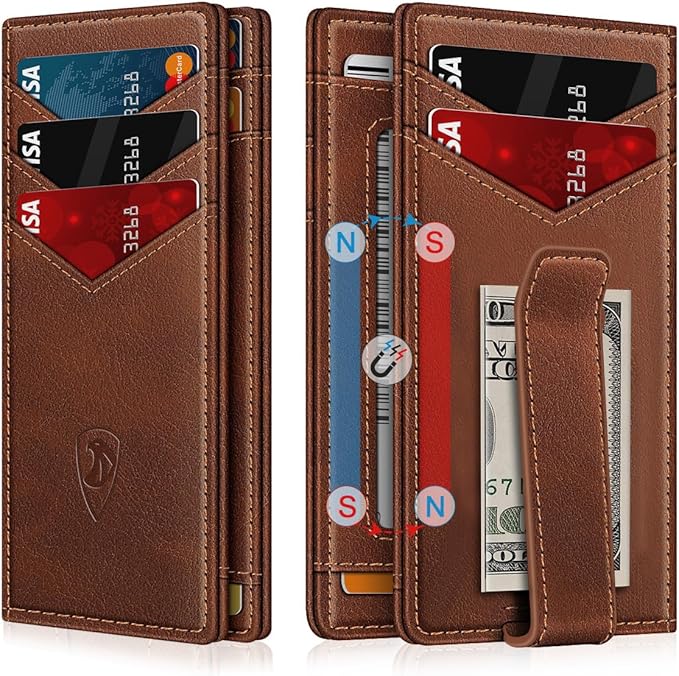 ZALVEX Wallet for Men Slim Leather Wallets for 12-15 Cards, Minimalist Thin RFID Blocking Card Holder with Money Clip & ID Window, Small Bifold Front Pocket Wallet, Gifts for Men