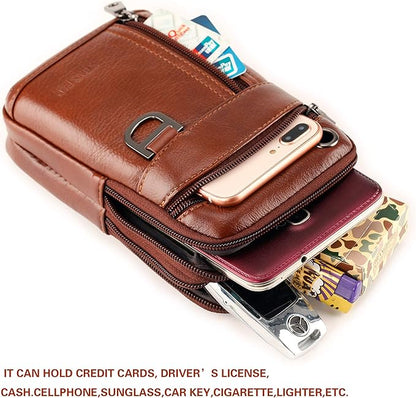 Leather Cell Phone Wallet Shoulder Holster,Hip Bum Pack Pouch Belt Pouch Bolso para Hombre Crossbody Bag for Men with Card Slots Compatible with iPhone (Brown)