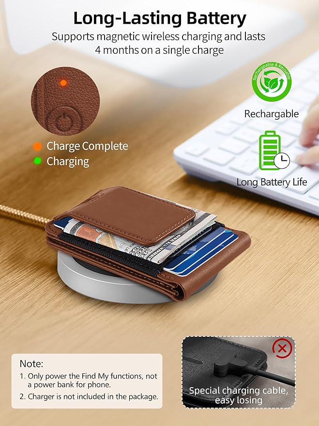 TopMade for MagSafe Wallet Stand with Money Clip, Works with Apple Find My, Magnetic Wallet for iPhone 17/16/15/14/13/12 Series, for iPhone Wallet with Finder Tracker, Brown(Black Elastic Band)