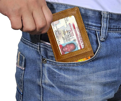 Front Pocket Wallets for Men with Magnet Money Clip RFID Blocking Leather Minimalist Slim Wallet Credit Card Holder (Small Brown)
