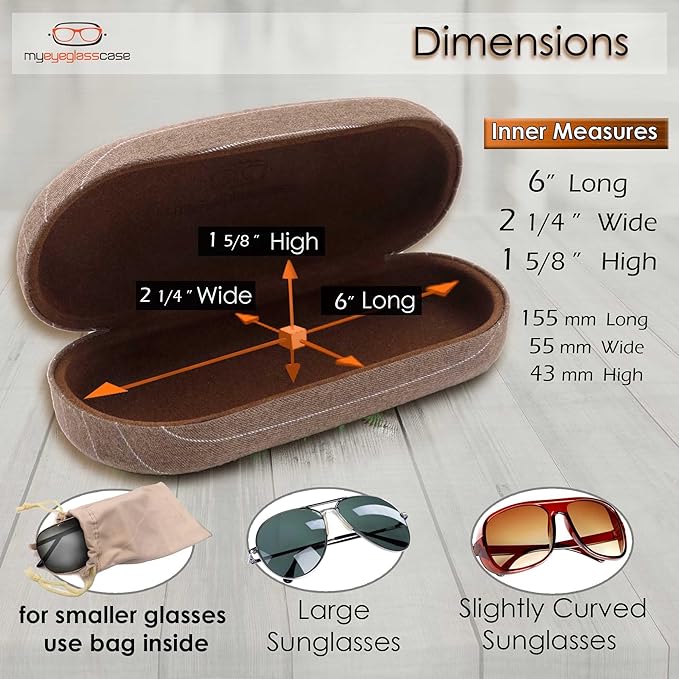 MyEyeglassCase - Large Sunglasses Case - Hard Glasses Case Holder w/Pouch & Cloth - Eyeglass Case Aviator Frames Men & Women