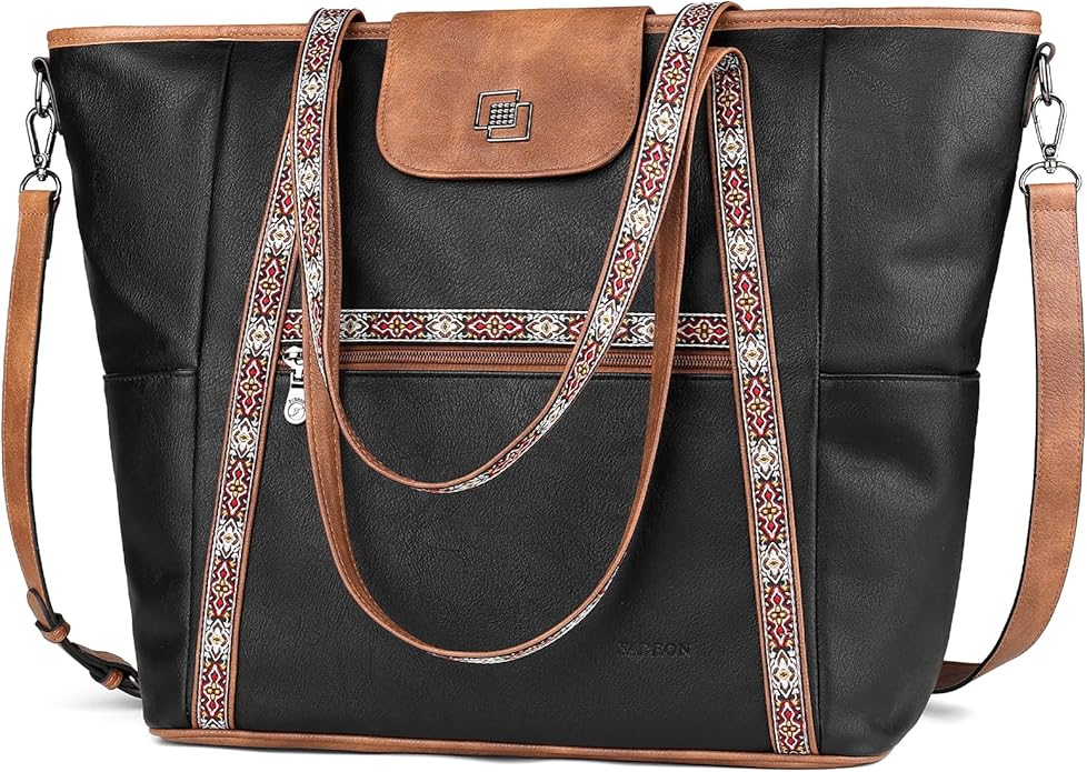 FADEON Large Laptop Tote Bag for Women Designer Leather Laptop Bag Fashion Travel Backpack Purse Shoulder Handbag