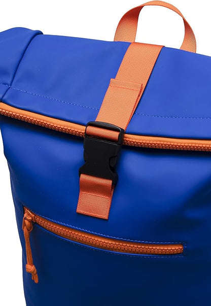 X RAY Roll Top Laptop Backpack for Men Women, PU Leather Expandable Roll Up Backpack Capacity Adjustable 22L & Fits 15.6" Laptop, Royal Blue/Tangerine